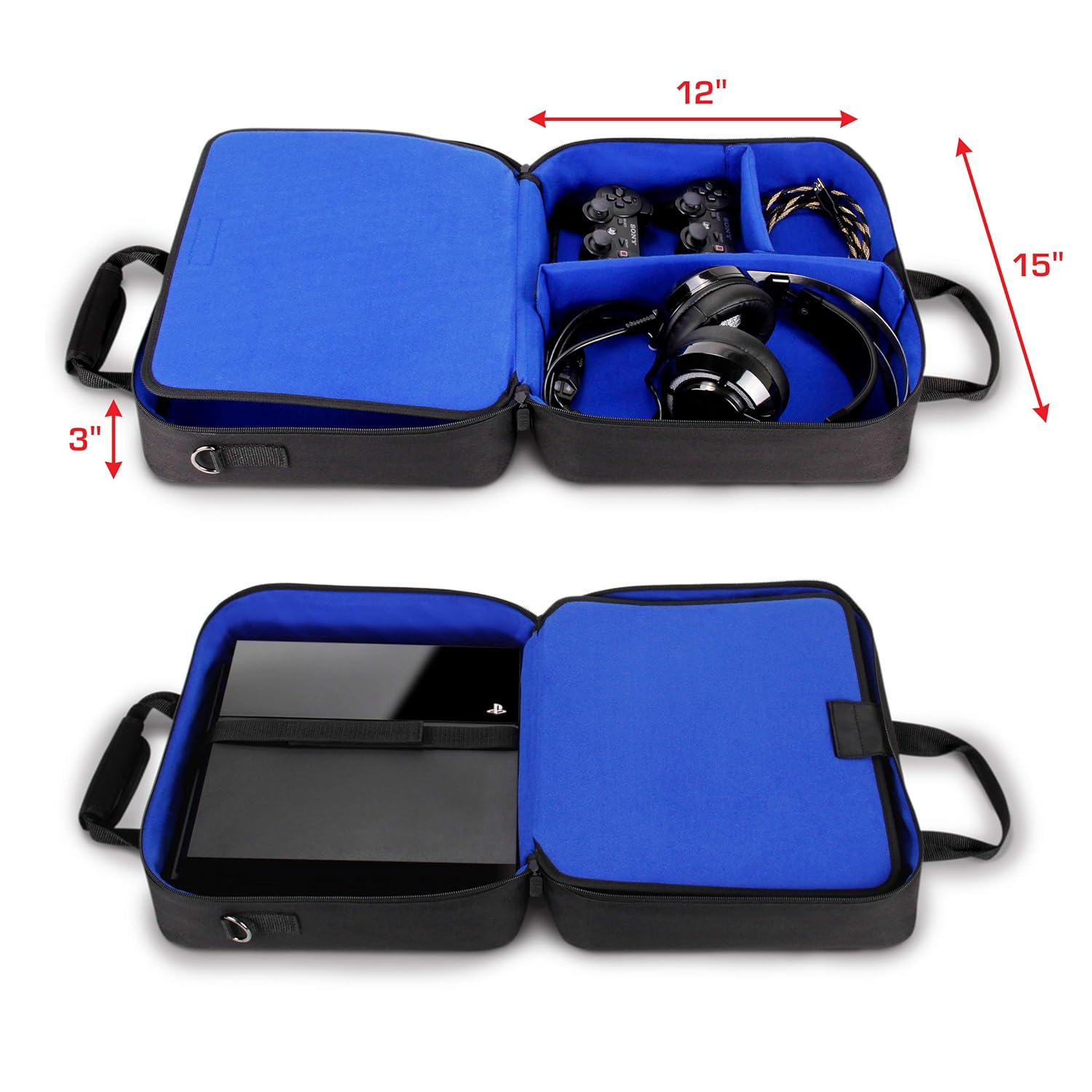 USA GEAR Console Carrying Case - PS4 Case Compatible with Playstation 4 Slim, PS4 Pro, and PS3 - Customizable Interior Store PS4 Games, PS4 Controller, PS4 Headset, and More Gaming Accessories (Black) - Image 3